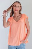 Ruched Cap Sleeve Top in Neon Orange - AS8117-01 - Love it Curvy