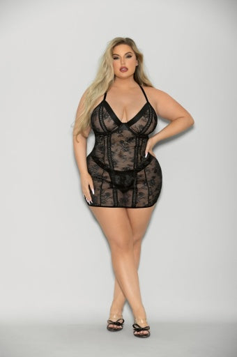 Queen Boss Lady Lace Chemise Black