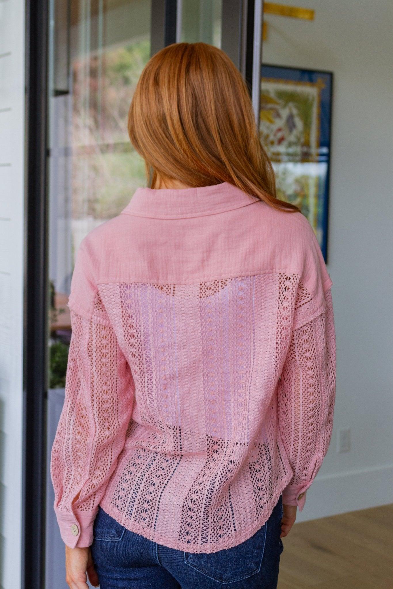 Sweeter Than Nectar Lace Button Down in Rose - AS6510-01 - Love it Curvy