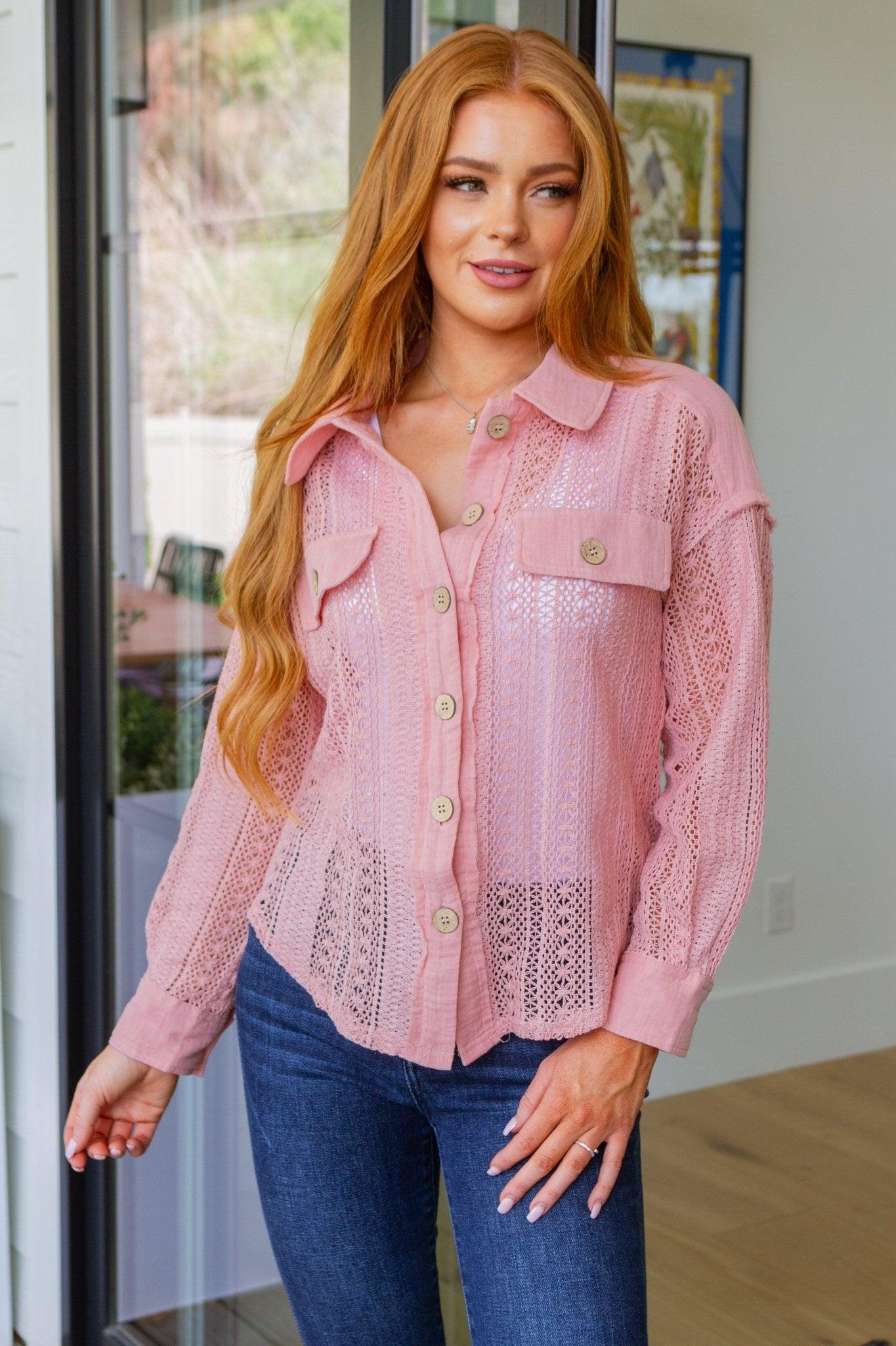 Sweeter Than Nectar Lace Button Down in Rose - AS6510-01 - Love it Curvy