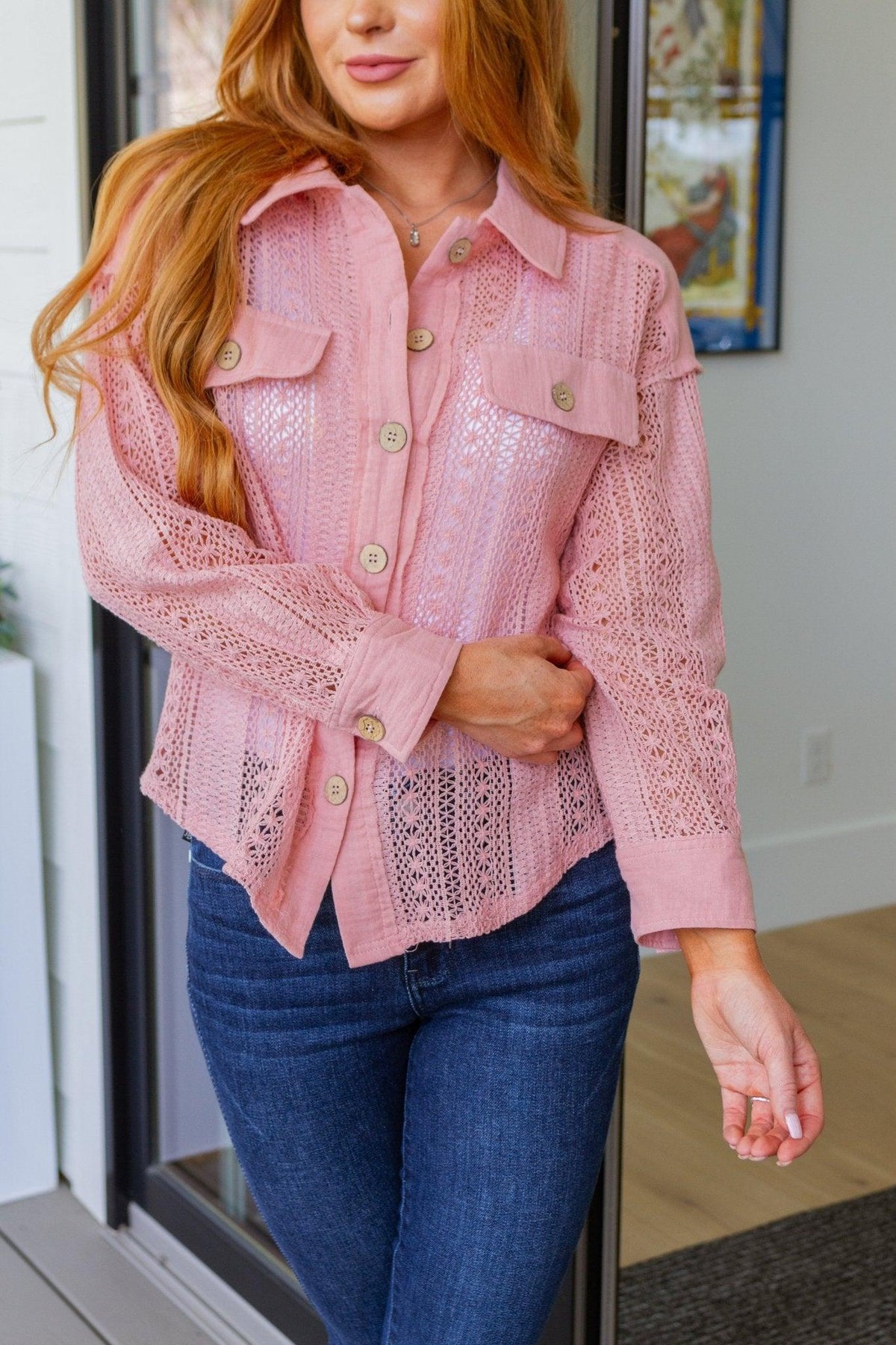 Sweeter Than Nectar Lace Button Down in Rose - AS6510-01 - Love it Curvy