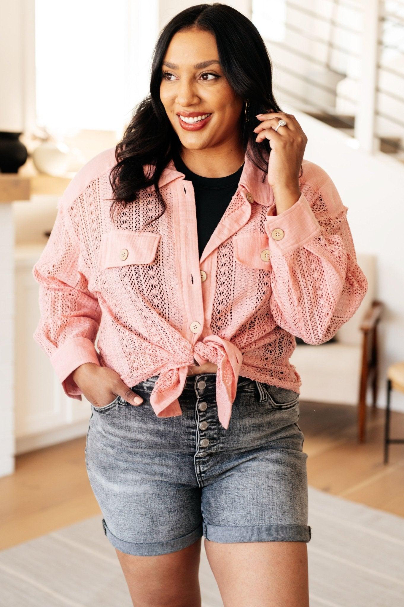 Sweeter Than Nectar Lace Button Down in Rose - AS6510-01 - Love it Curvy