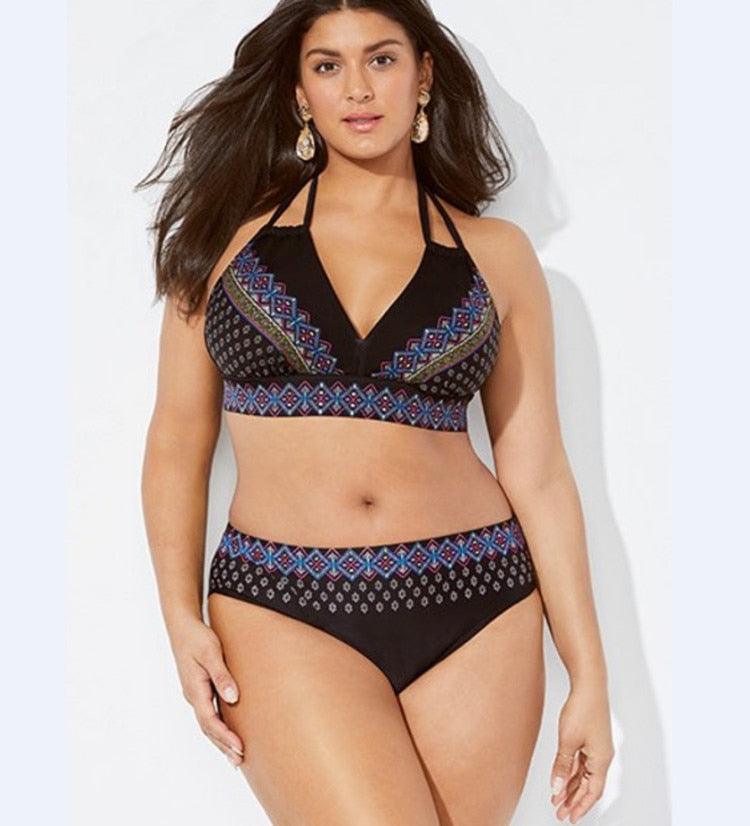 Love It Curvy Plus Size Printed High Waist Triangle Bikini Set