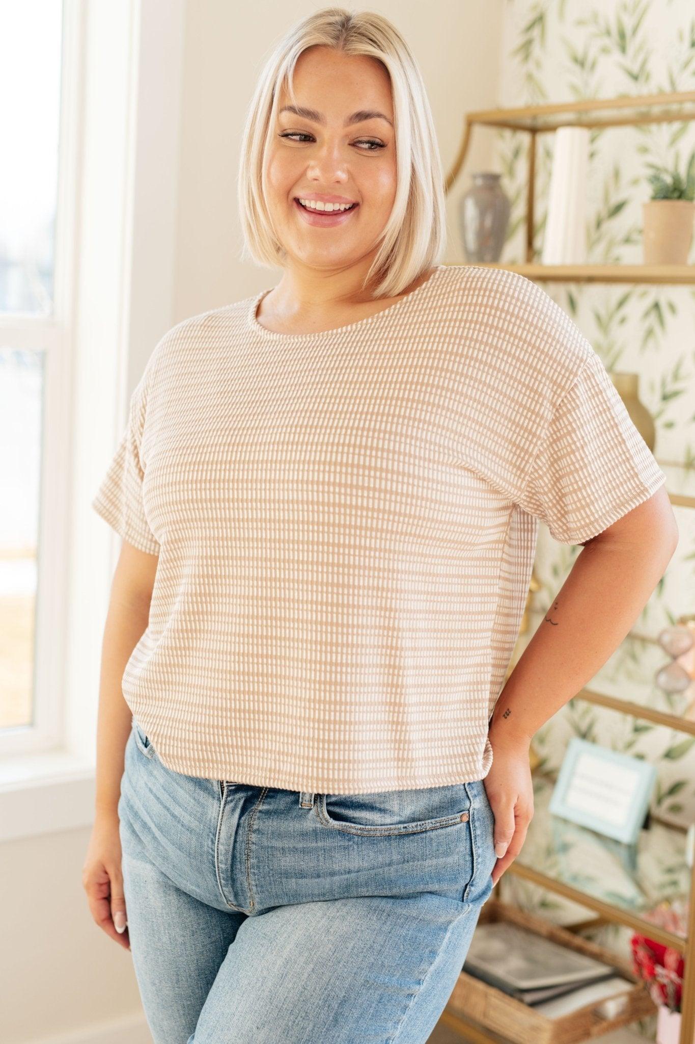 Textured Boxy Top in Taupe - AS7367-01 - Love it Curvy