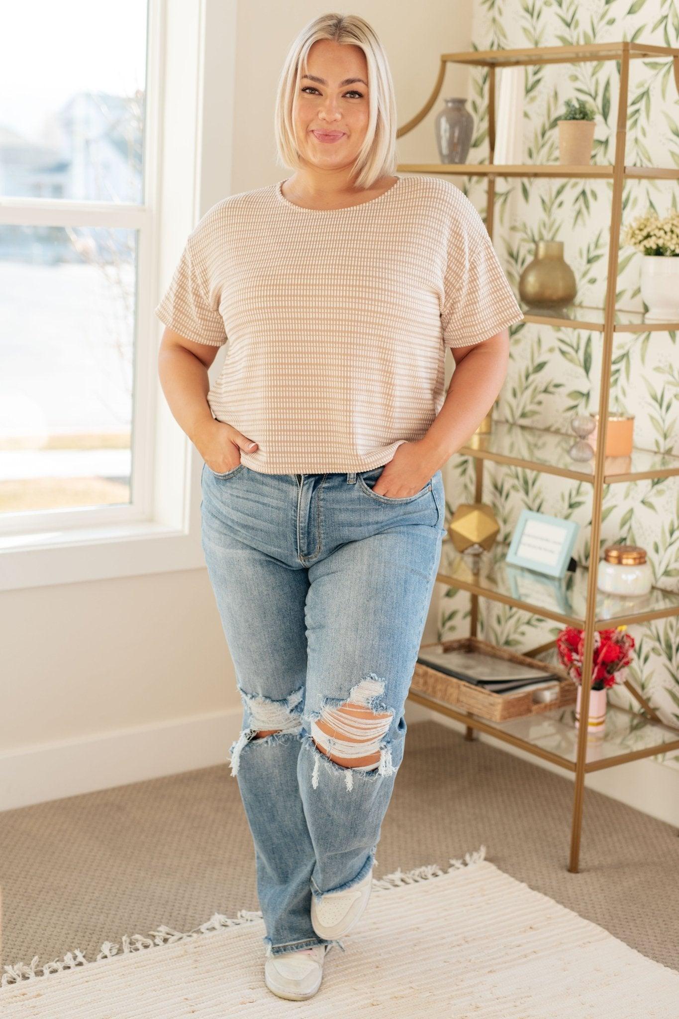 Textured Boxy Top in Taupe - AS7367-01 - Love it Curvy