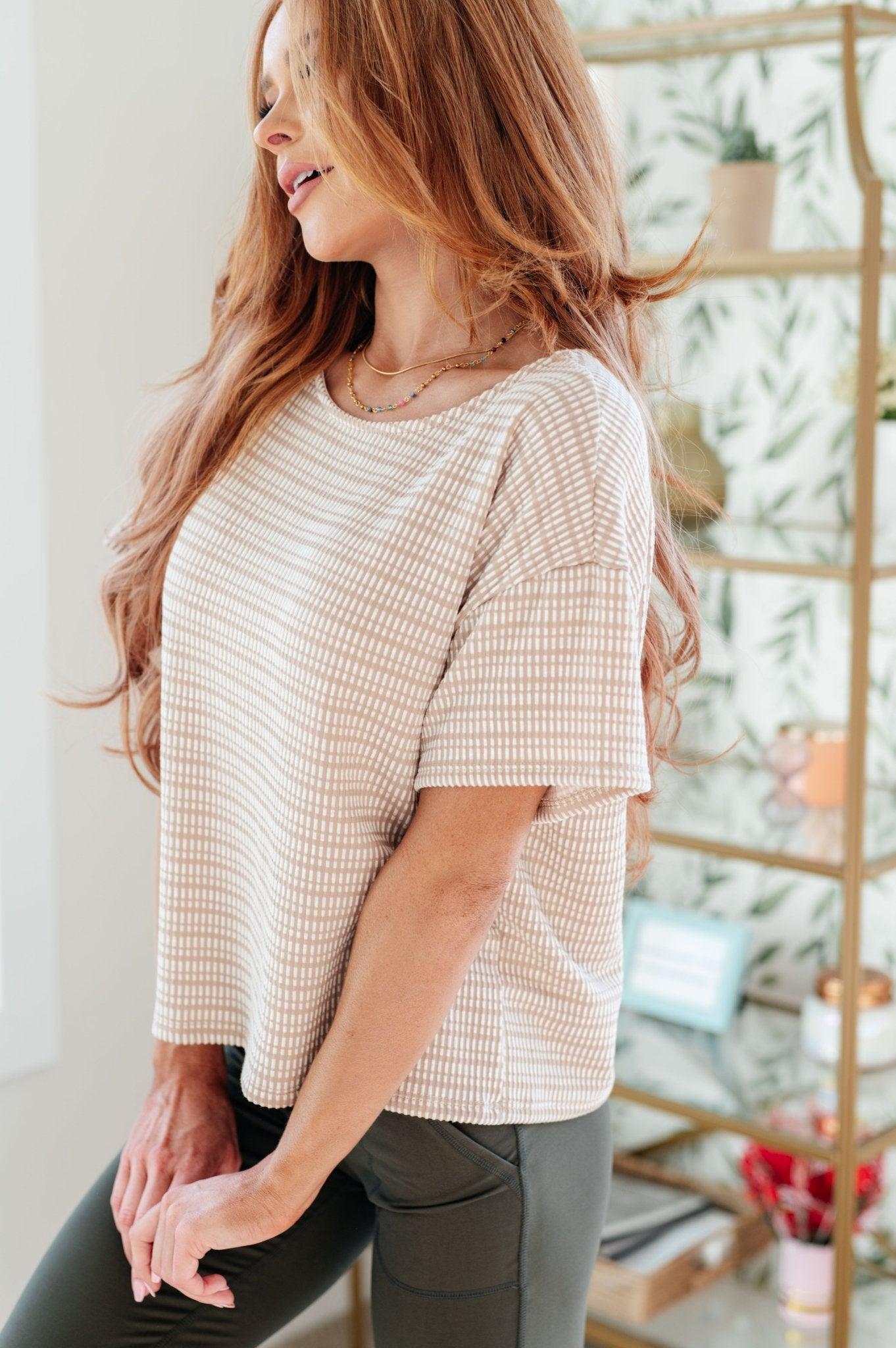 Textured Boxy Top in Taupe - AS7367-01 - Love it Curvy