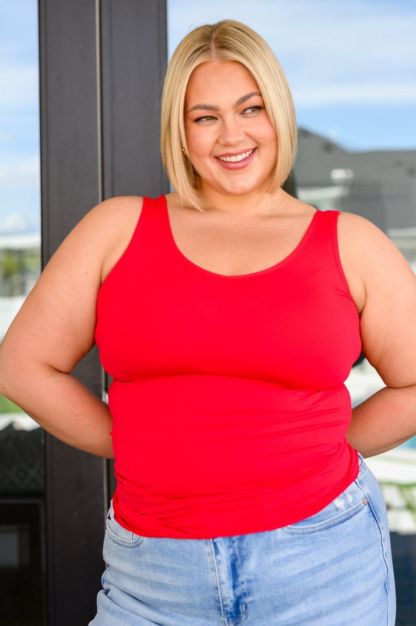 The Basics Reversible Longline Tank in Red - AS8724 - 01 - Love it Curvy