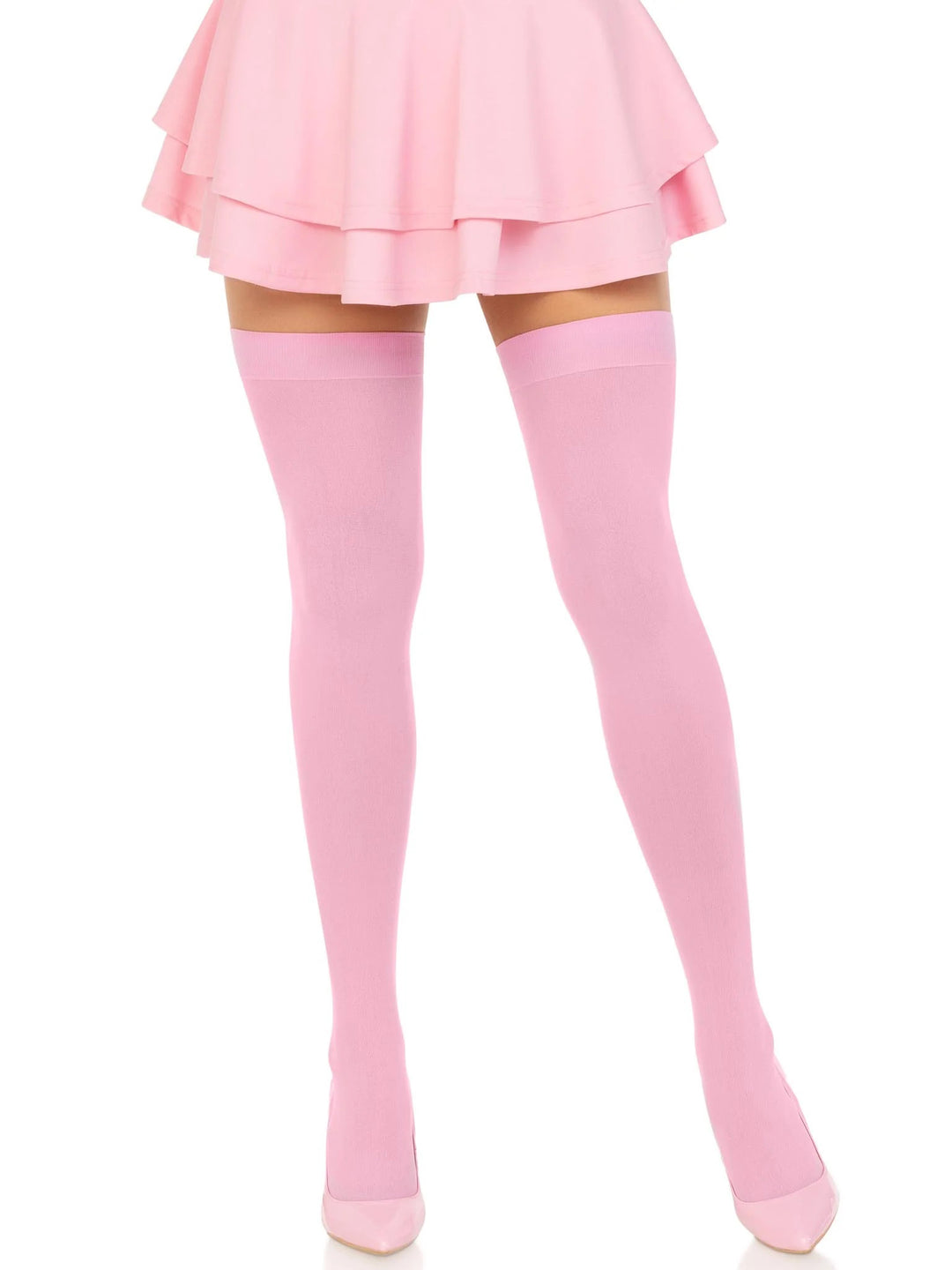 Opaque Nylon Thigh Highs - One Size - Pink - Love it Curvy