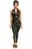 Top Drawer Black Faux Leather Steel Boned Collared Bustier Top