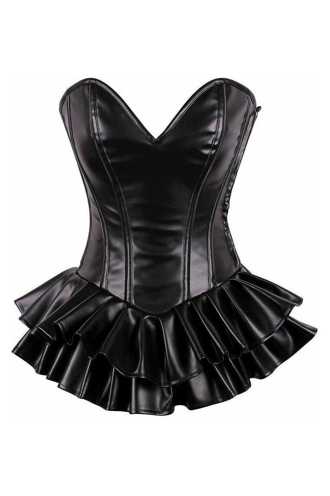 Top Drawer Black Faux Leather Steel Boned Mini Corset Dress - TD - 887 - S - Love it Curvy