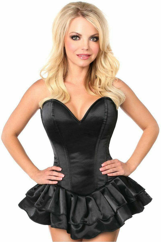 Top Drawer Black Satin Steel Boned Corset Dress - Love it Curvy