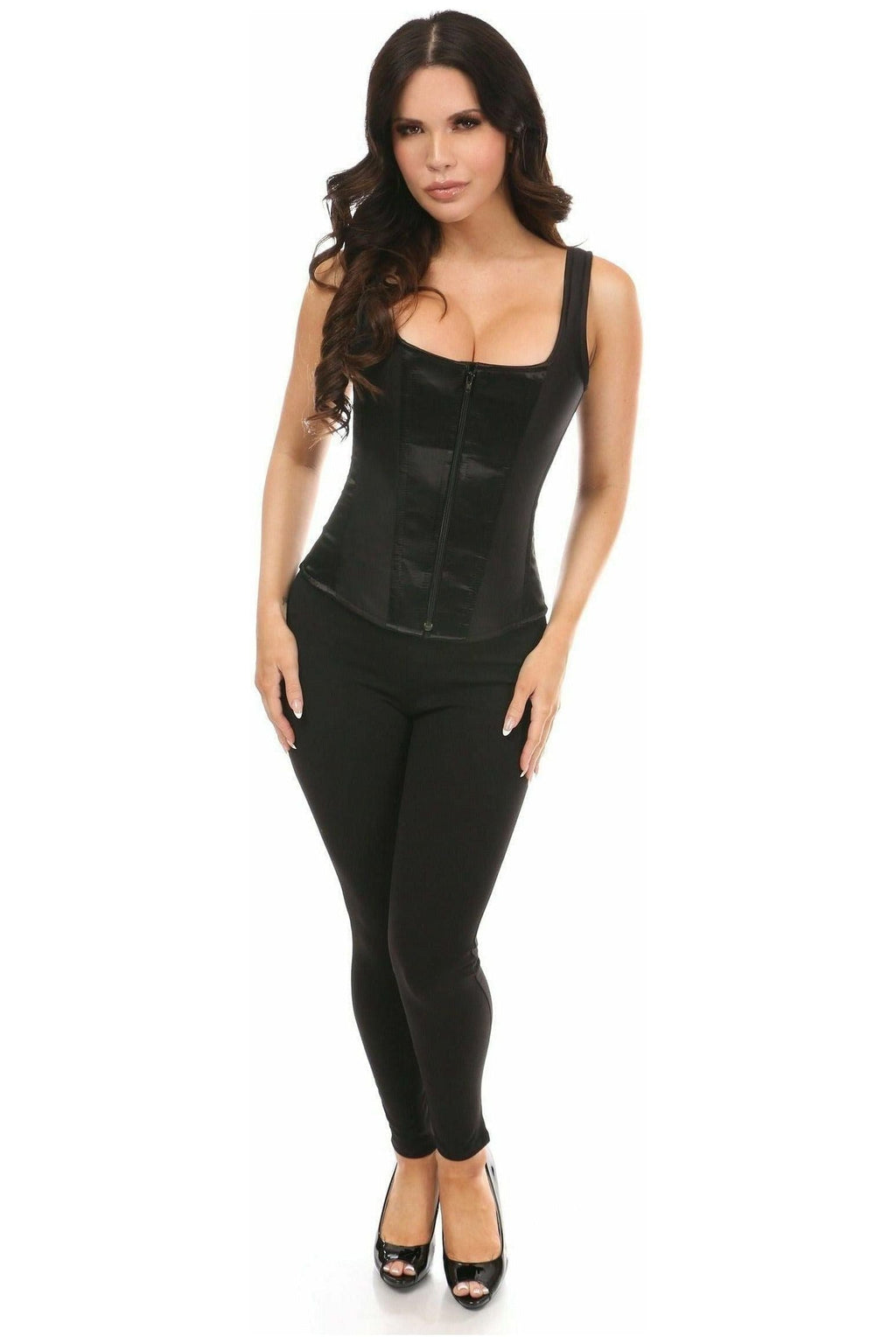 Top Drawer Black Satin Steel Boned Corset w/Straps - Love it Curvy