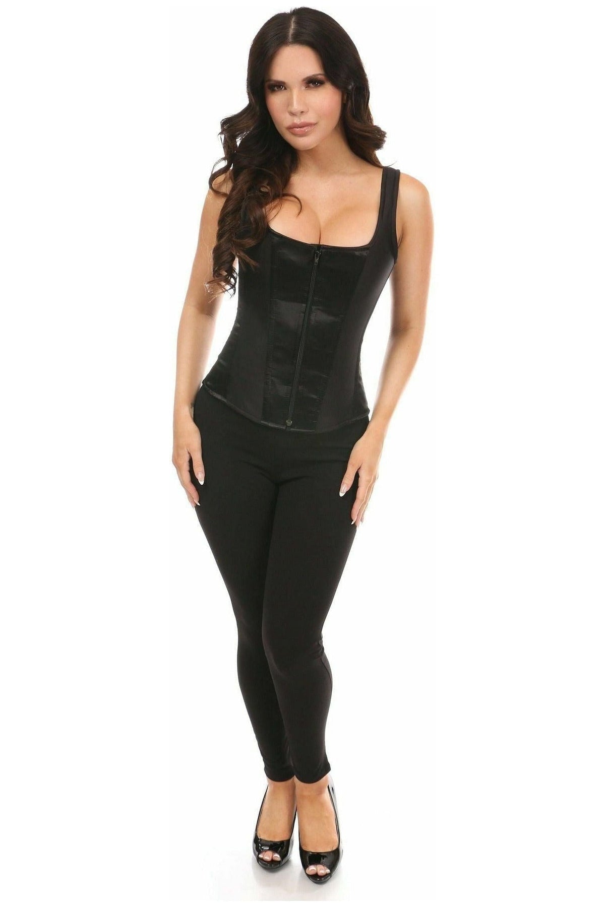 Top Drawer Black Satin Steel Boned Corset w/Straps - Love it Curvy