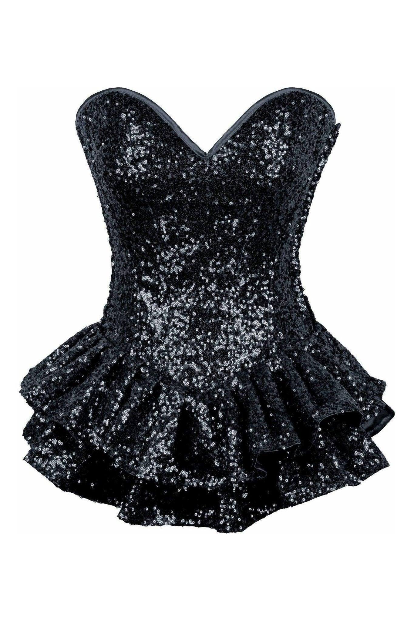 Top Drawer Black Sequin Steel Boned Mini Corset Dress - TD - 810 - S - Love it Curvy