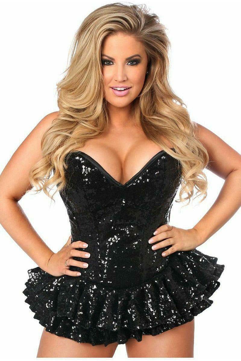 Top Drawer Black Sequin Steel Boned Mini Corset Dress - TD - 810 - S - Love it Curvy