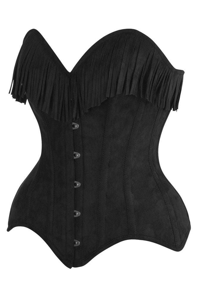Top Drawer Black Suede Steel Boned Overbust Corset w/Fringe
