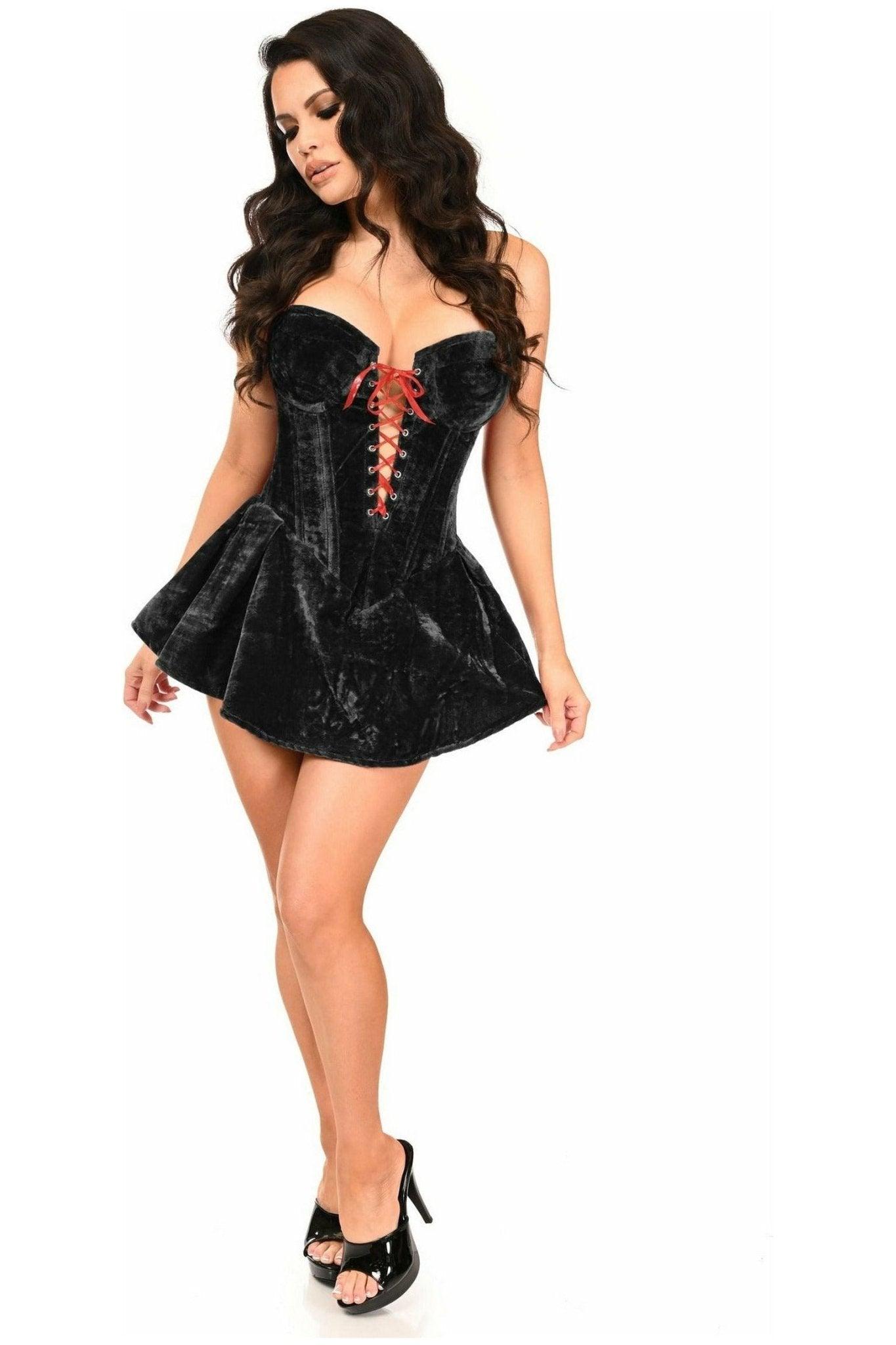 Top Drawer Black Velvet Steel Boned Corset Dress - TD - 1861 - S - Love it Curvy