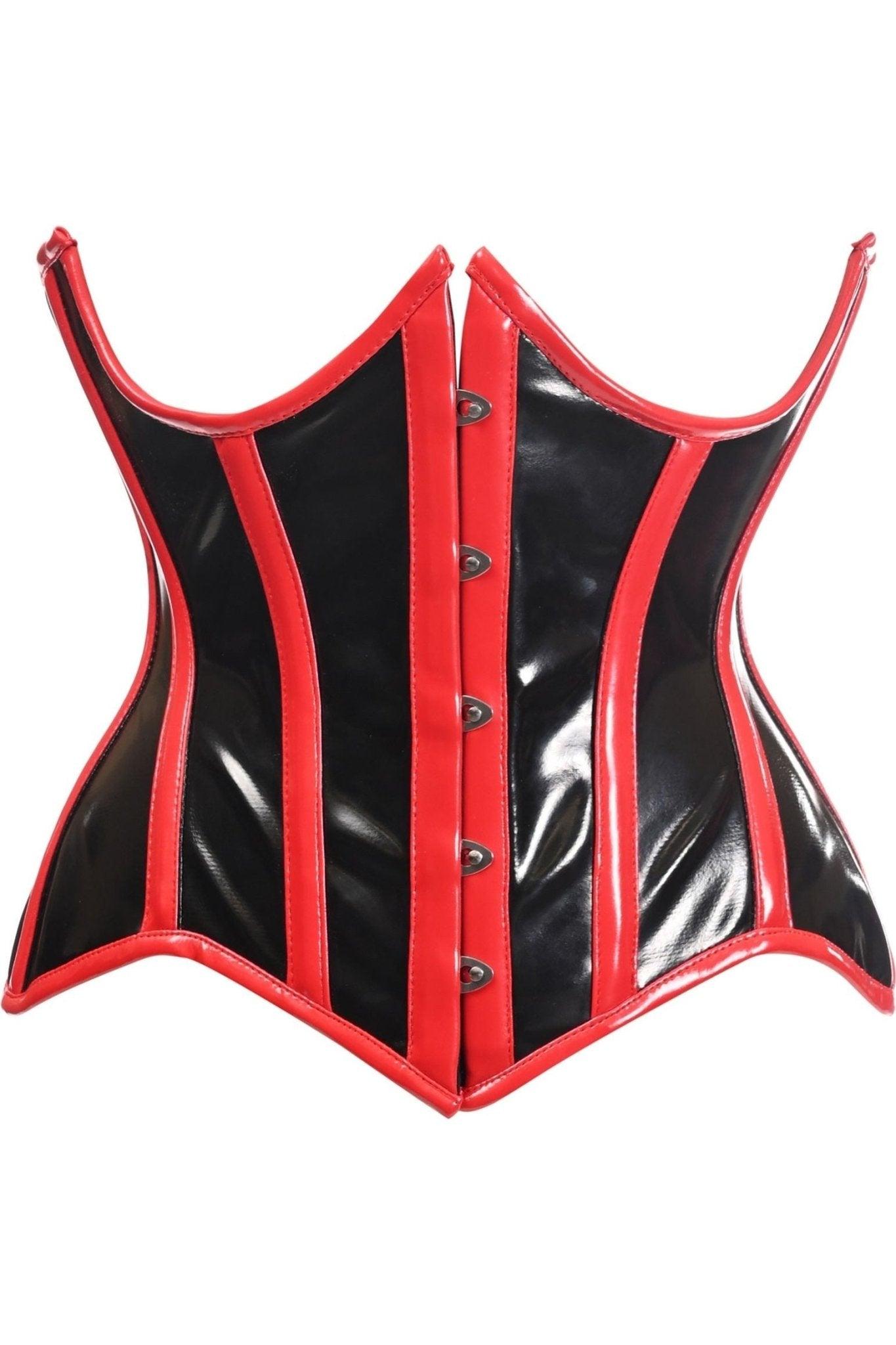 Top Drawer Black/Red Vinyl Patent PVC Underwire Curvy Cut Cincher Corset - TD - 092 - S - Love it Curvy