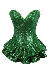 Top Drawer Green Sequin Steel Boned Mini Corset Dress - TD - 855 - S - Love it Curvy