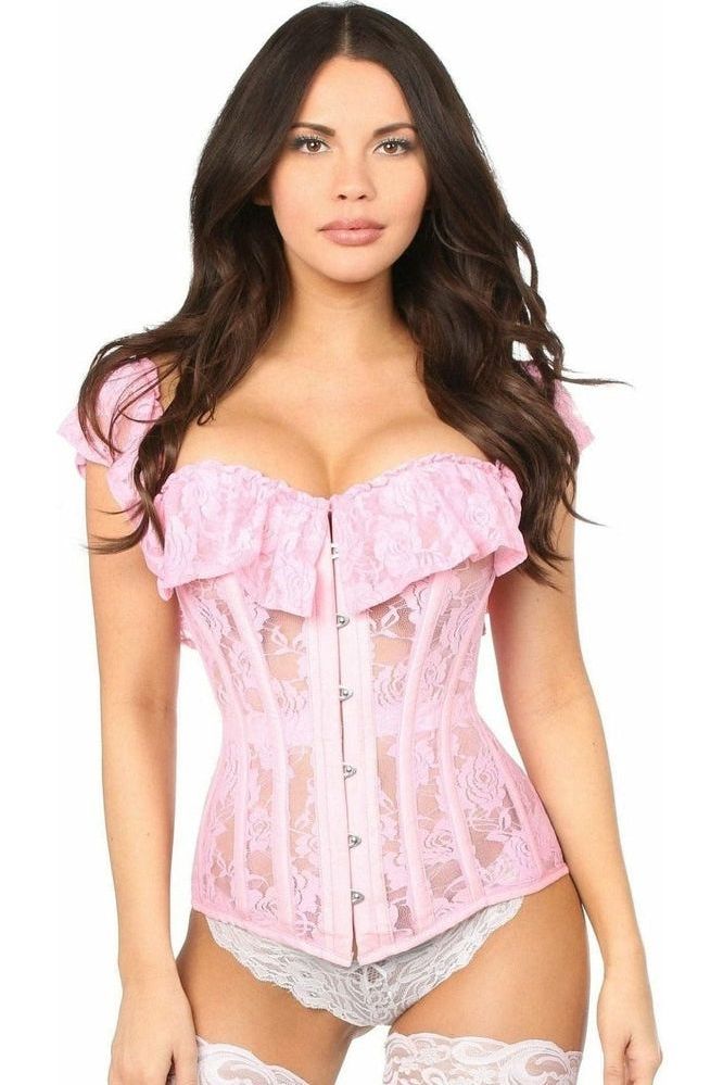 Top Drawer Lt Pink Sheer Lace Steel Boned Corset - Love it Curvy