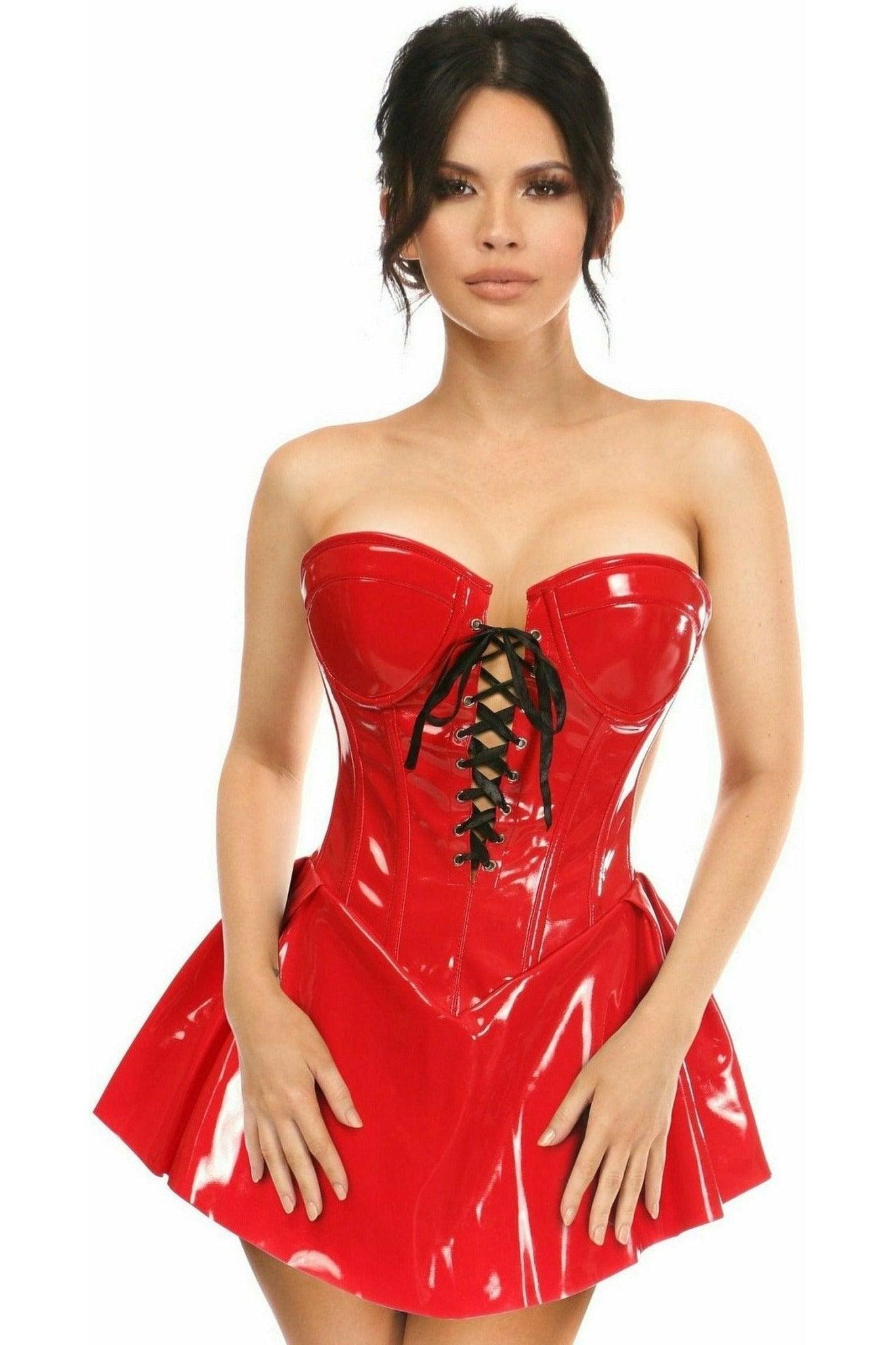 Top Drawer Red Patent Steel Boned Corseted Dress - Love it Curvy
