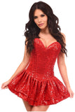 Top Drawer Red Sequin Steel Boned Mini Corset Dress - TD - 857 - S - Love it Curvy