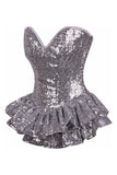 Top Drawer Silver Sequin Steel Boned Mini Corset Dress - TD - 858 - S - Love it Curvy