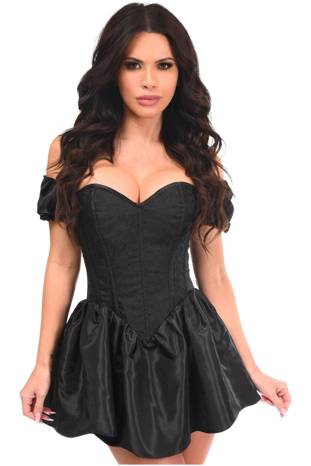 Top Drawer Steel Boned Black Brocade &amp; Taffeta Corset Dress - Love it Curvy
