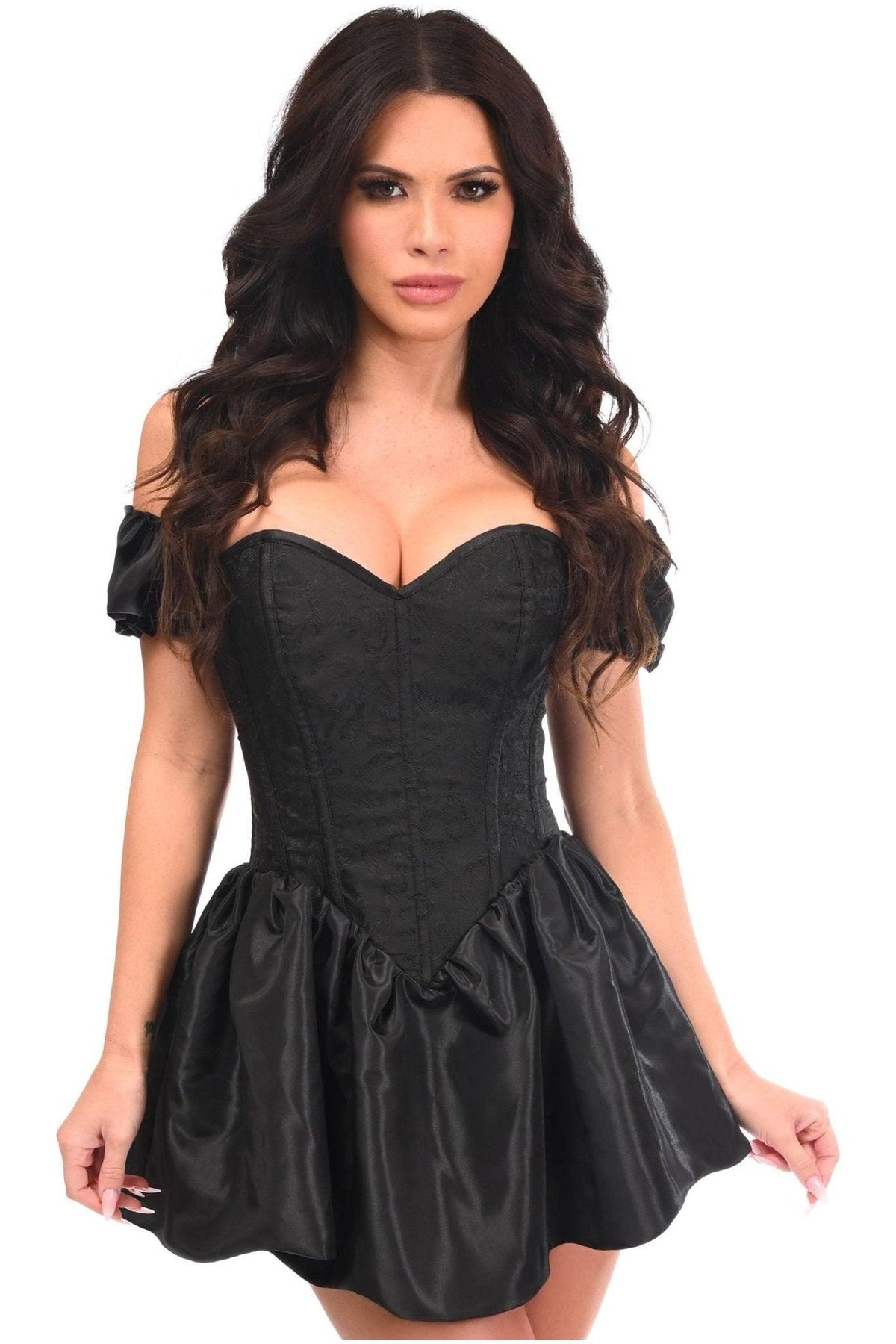 Top Drawer Steel Boned Black Brocade & Taffeta Corset Dress - Love it Curvy