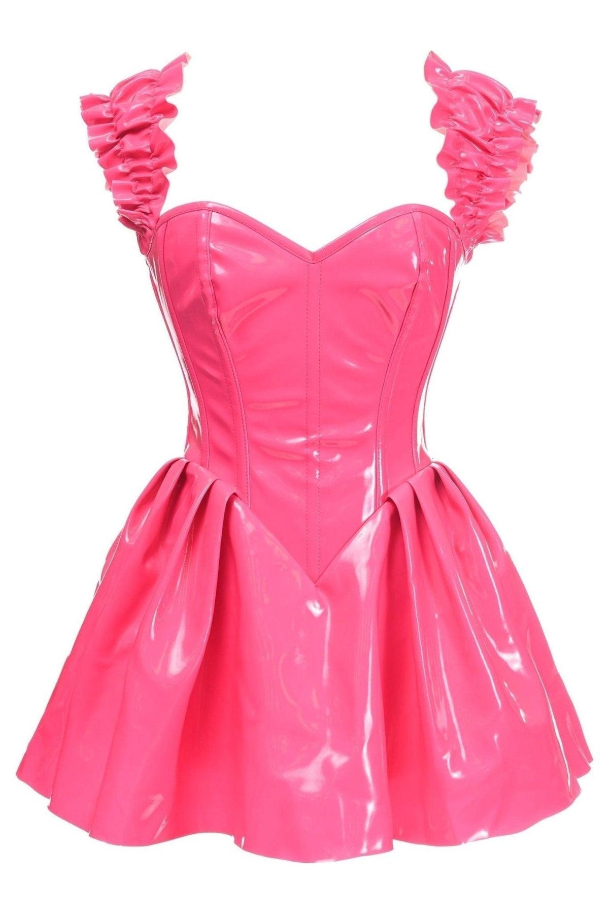 Top Drawer Steel Boned Hot Pink Patent PVC Vinyl Corset Dress - TD - 087 - S - Love it Curvy