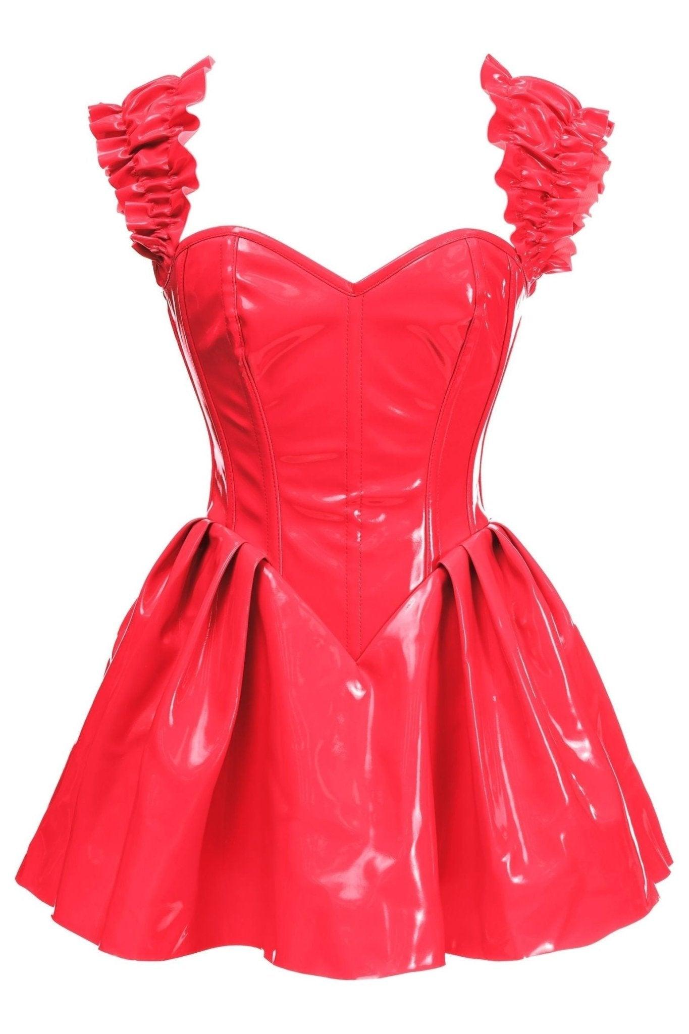 Top Drawer Steel Boned Red Patent PVC Vinyl Corset Dress - TD - 088 - S - Love it Curvy