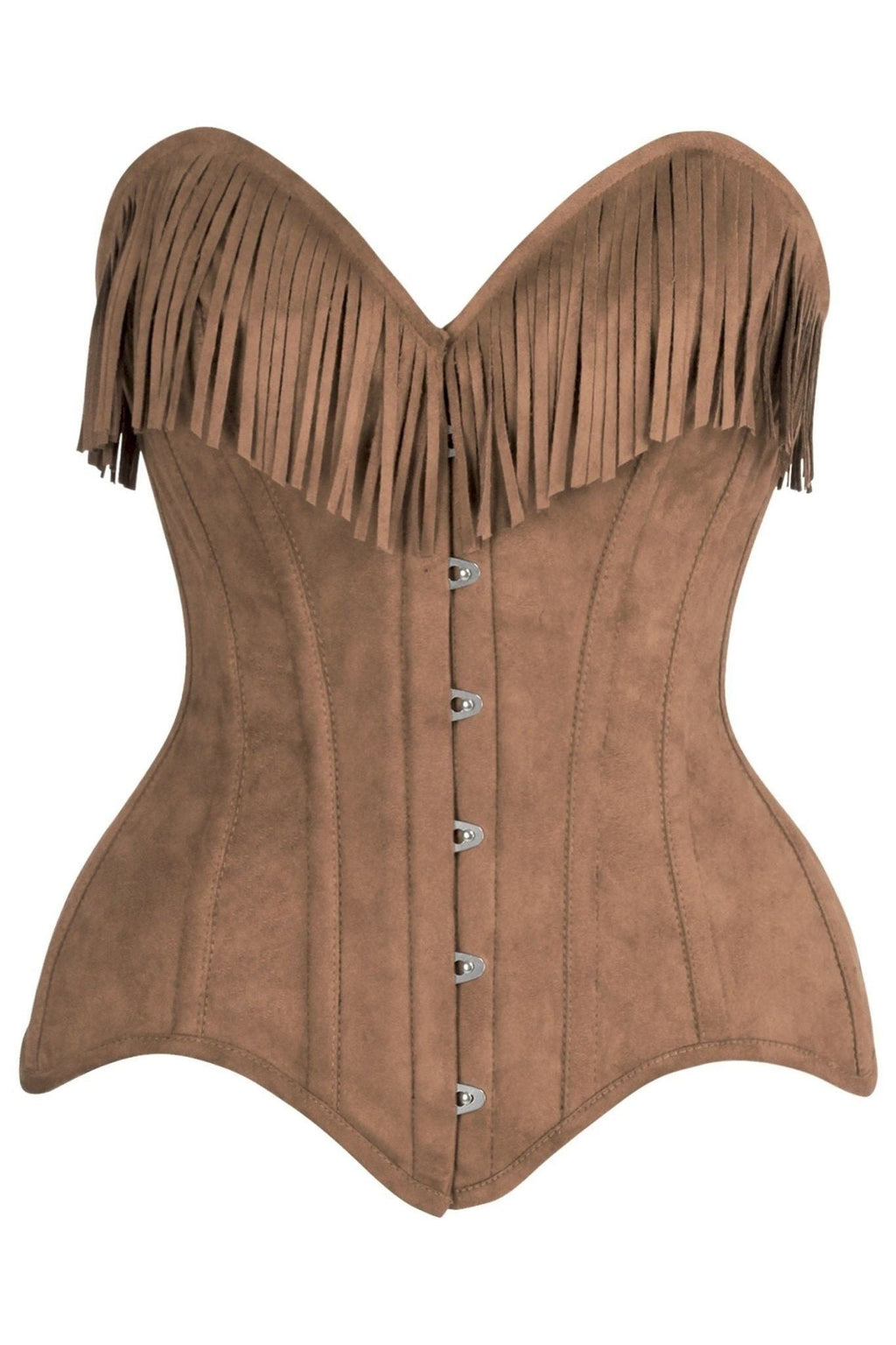 Top Drawer Tan Suede Steel Boned Overbust Corset w/Fringe - Love it Curvy