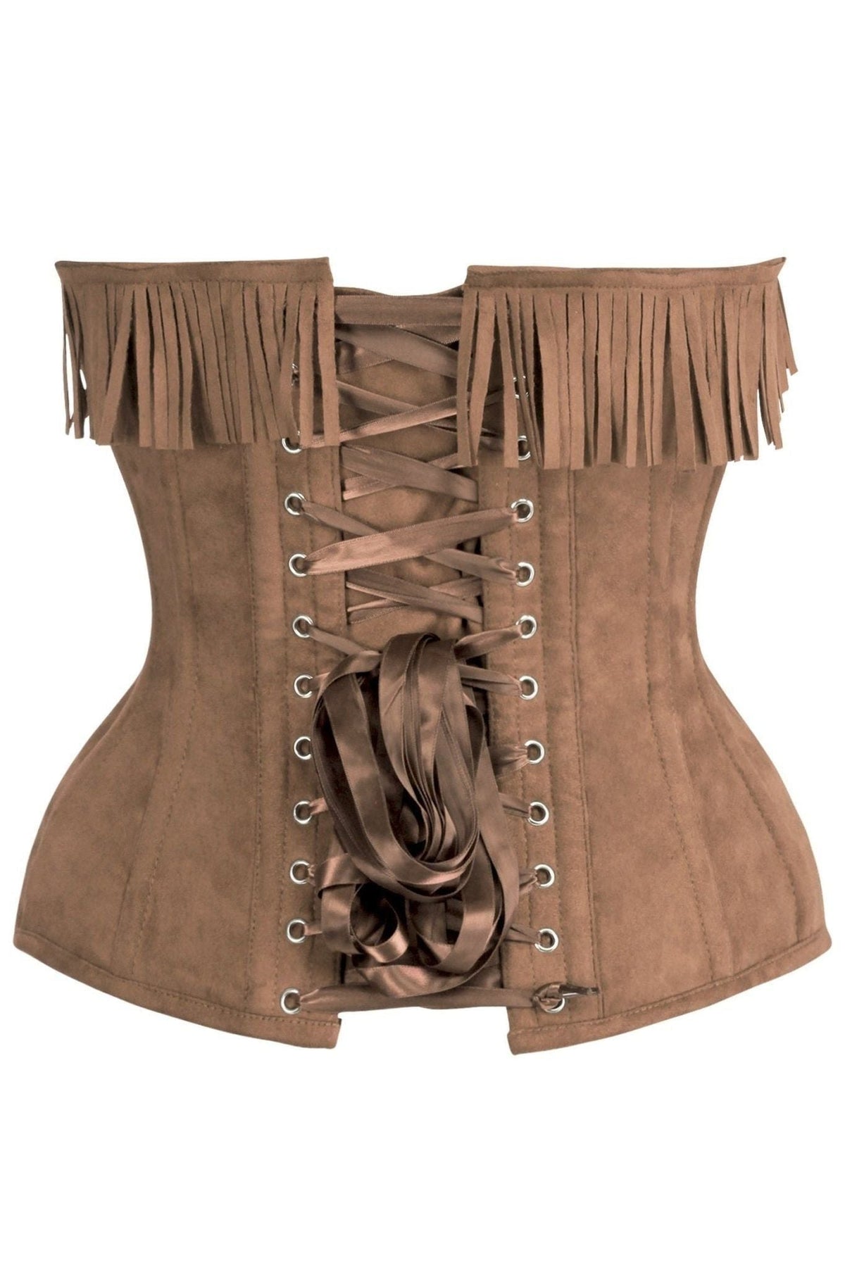 Top Drawer Tan Suede Steel Boned Overbust Corset w/Fringe - Love it Curvy