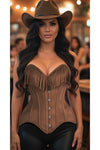 Top Drawer Tan Suede Steel Boned Overbust Corset w/Fringe - Love it Curvy