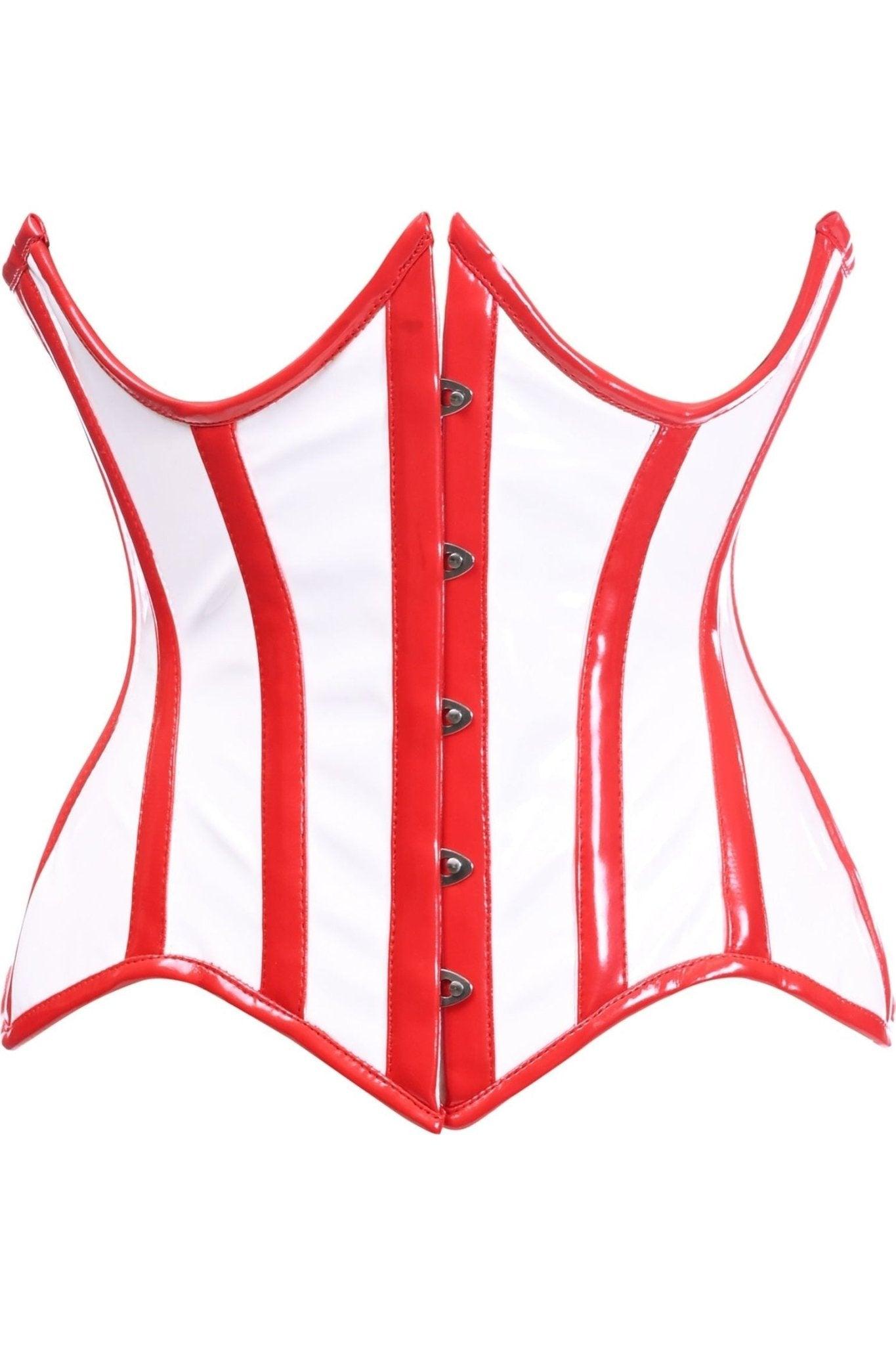 Top Drawer White/Red Vinyl Patent PVC Underwire Curvy Cut Cincher Corset - TD - 104 - S - Love it Curvy