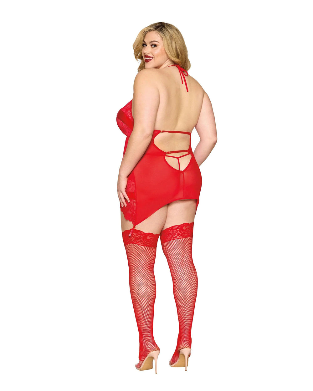 Garter Slip and G-String Dmnd - One Size Queen - Red - Love it Curvy