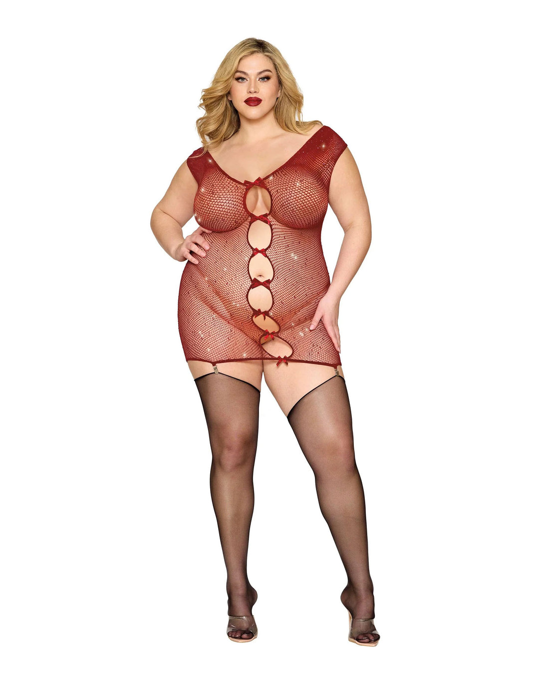 Garter Slip Dmnd - One Size Queen - Red - Love it Curvy