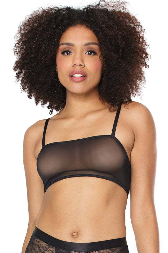 Black Mesh Bralette – Adjustable Strap Sheer Lingerie OS/OSXL (22135) - Love it Curvy