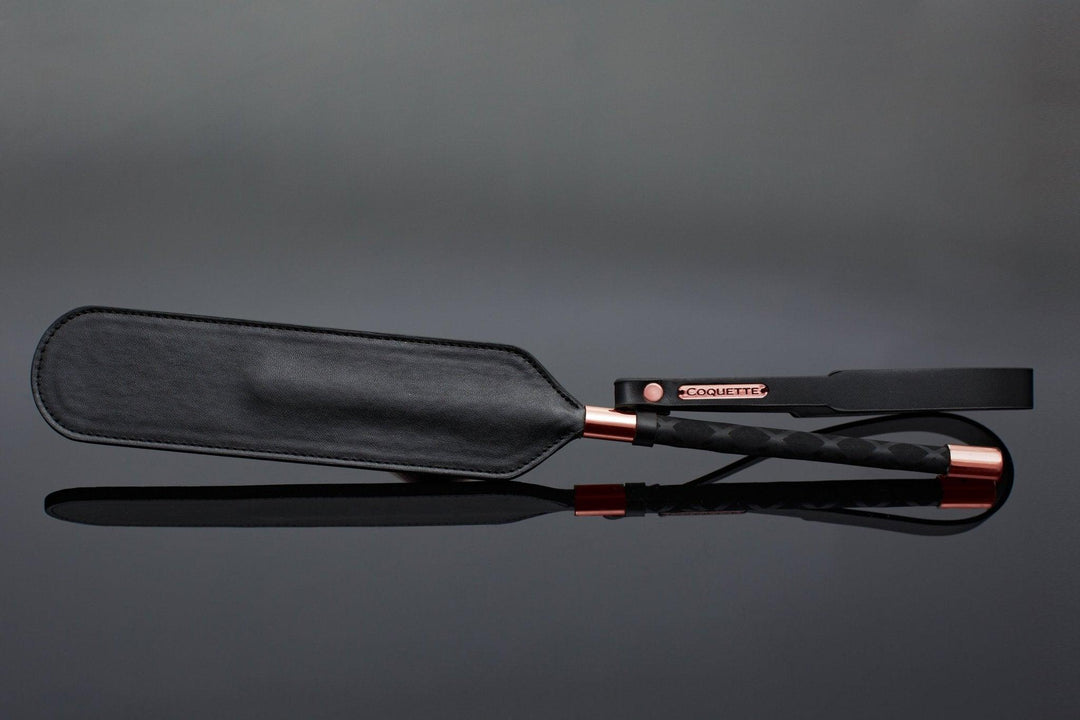 Vegan Leather Paddle – Black & Rose Gold Diamond Handle (15.5”)-22529 - Love it Curvy