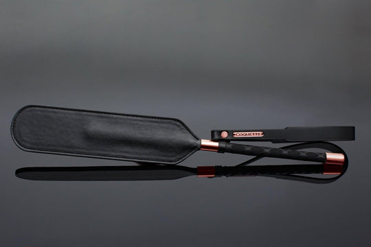 Vegan Leather Paddle – Black & Rose Gold Diamond Handle (15.5”)-22529 - Love it Curvy