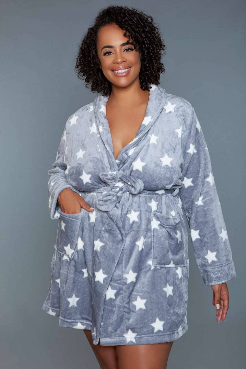 2259 Kaylee Robe Dark Grey White - Love it Curvy