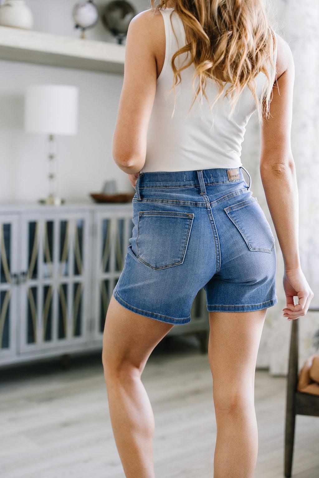 Perry High Rise Pull On Denim Shorts - Love it Curvy