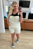 Anna High Rise Garment Dyed Cutoff Shortalls in Ecru - Love it Curvy