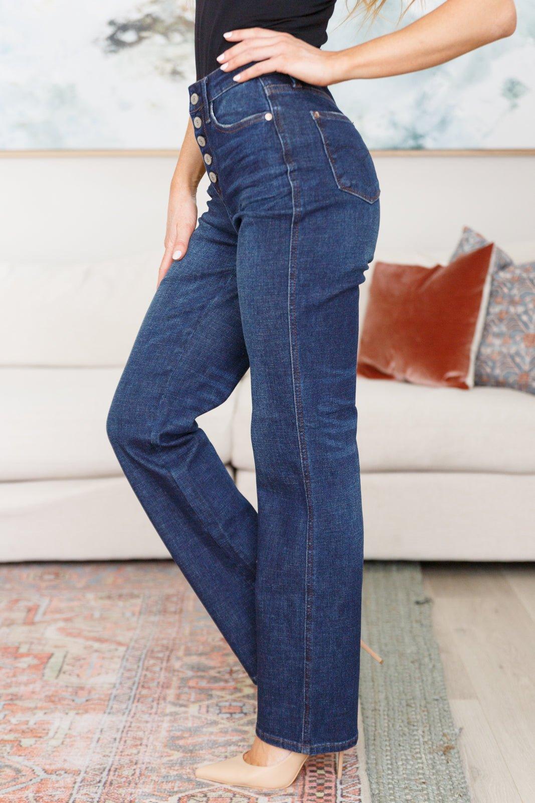 Arlo High Rise Button-Fly Straight Jeans - Love it Curvy