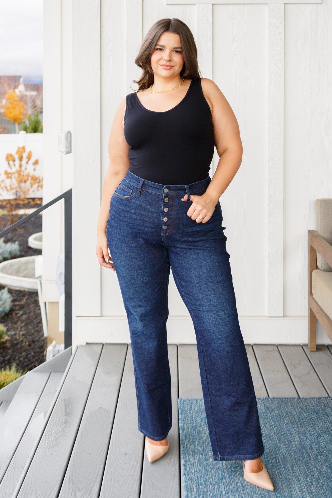 Arlo High Rise Button-Fly Straight Jeans - Love it Curvy