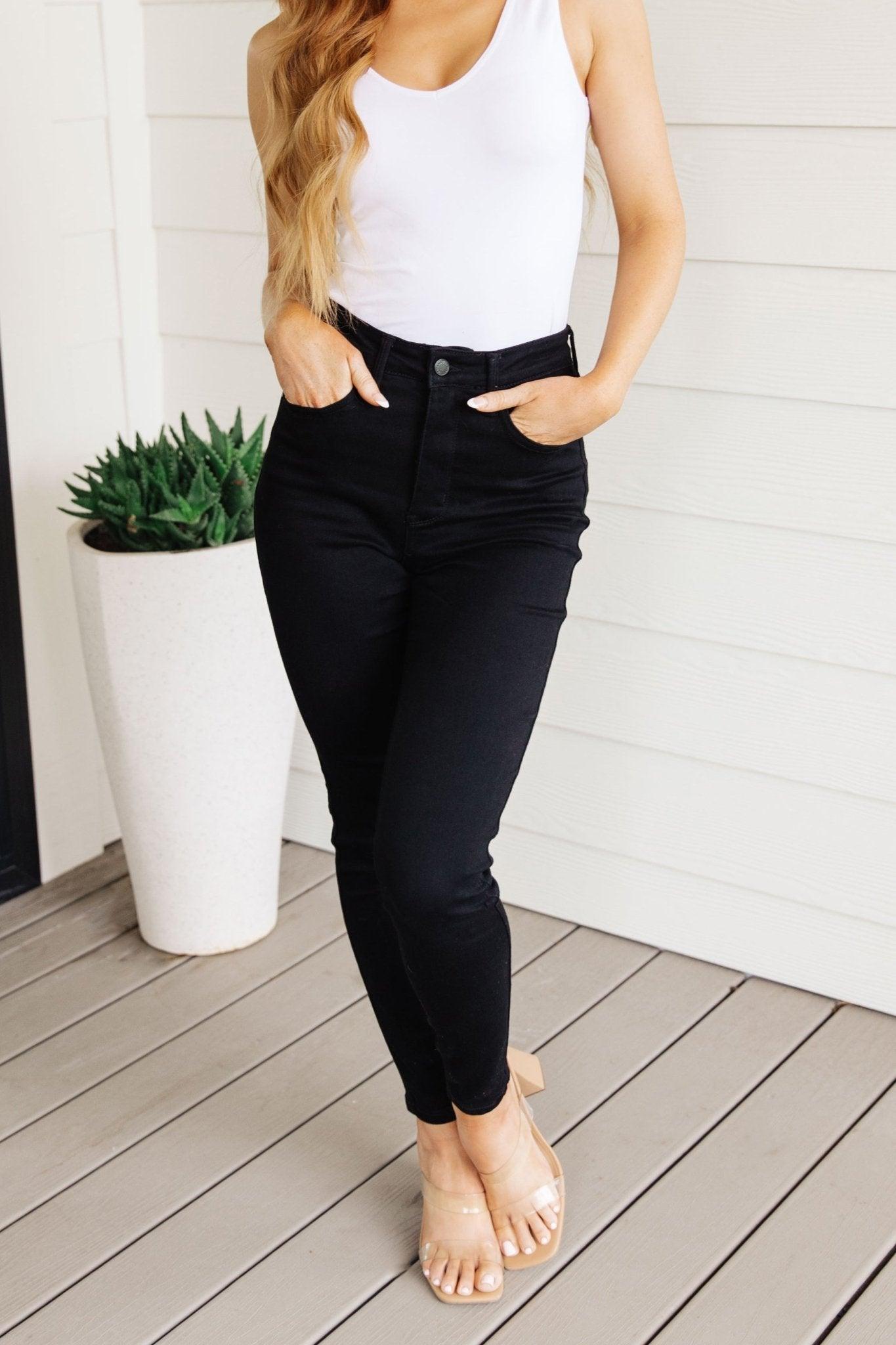 Audrey High Rise Control Top Classic Skinny Jeans in Black - Love it Curvy