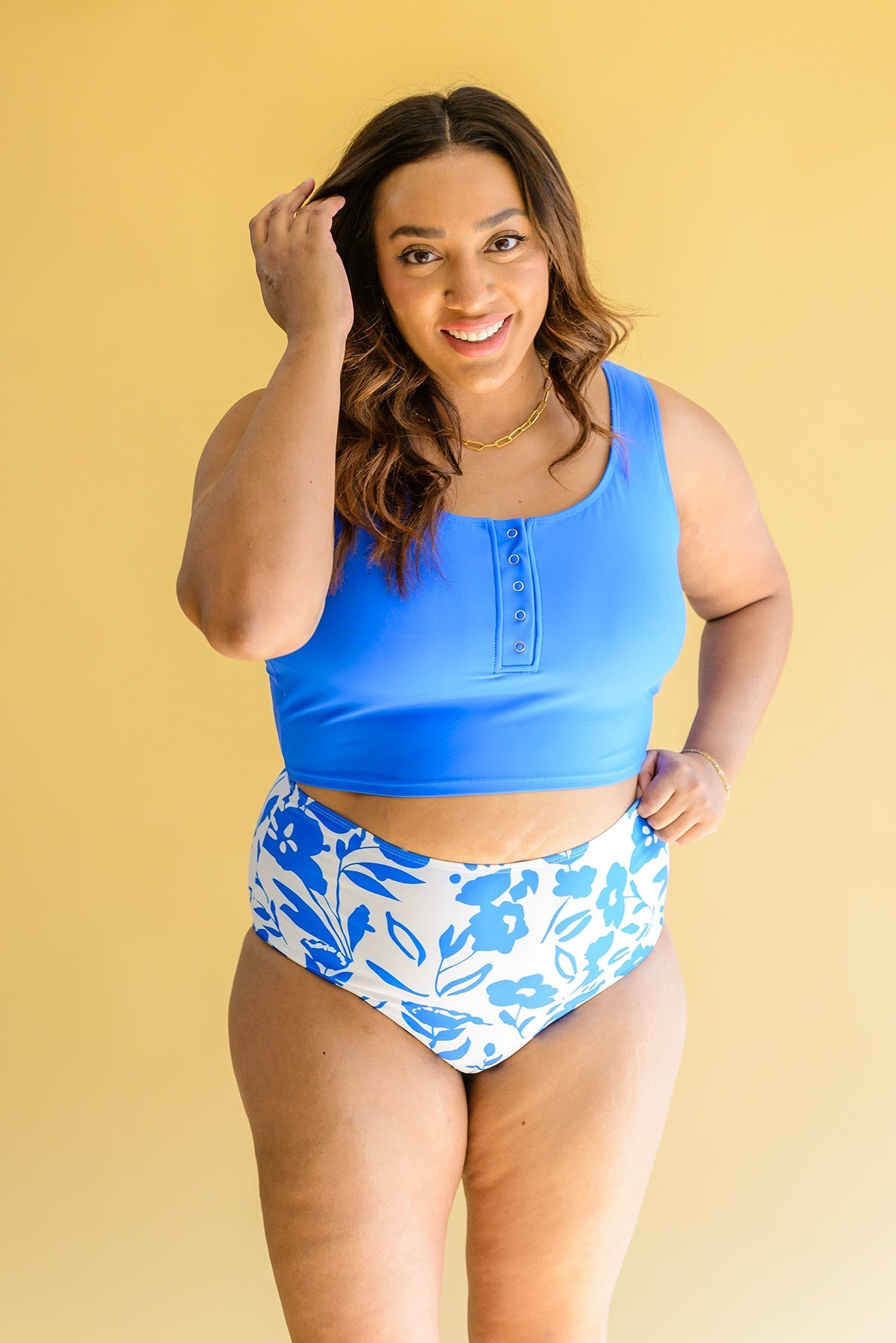 Bermuda Button Up Swim Top and Floral Swim Bottoms - Love it Curvy