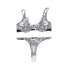 Black Floral Lace Underwire  White Bra Set - Love it Curvy