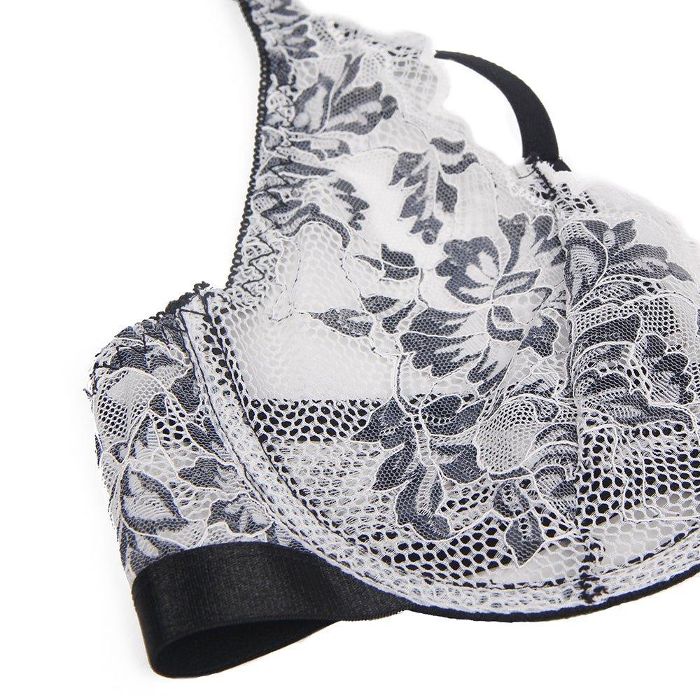 Black Floral Lace Underwire  White Bra Set - Love it Curvy