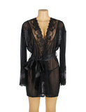 Black Lace Sexy Hollow Out Back Design Robe Lingerie with Panties - Love it Curvy